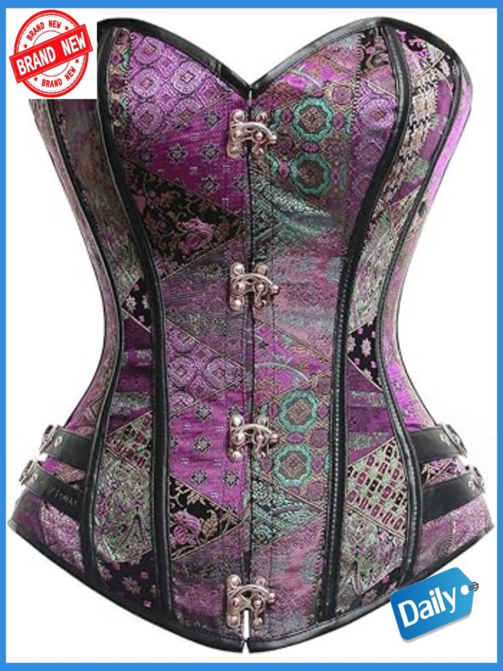 Steampunk Gothic Brocade Steel Boned Bustier Corset with Buckle